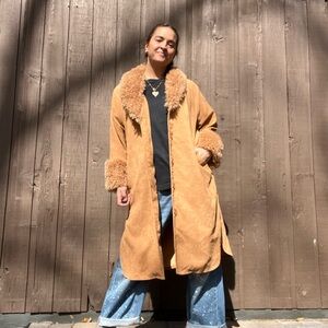 Hers & Mine Corduroy Coat Faux Shearling Trim vintage style Penny lane - Medium